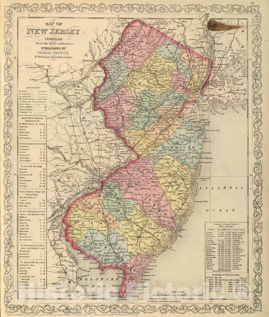 1859 New Jersey Railroad Map - Charles Desilver Historical Atlas Print