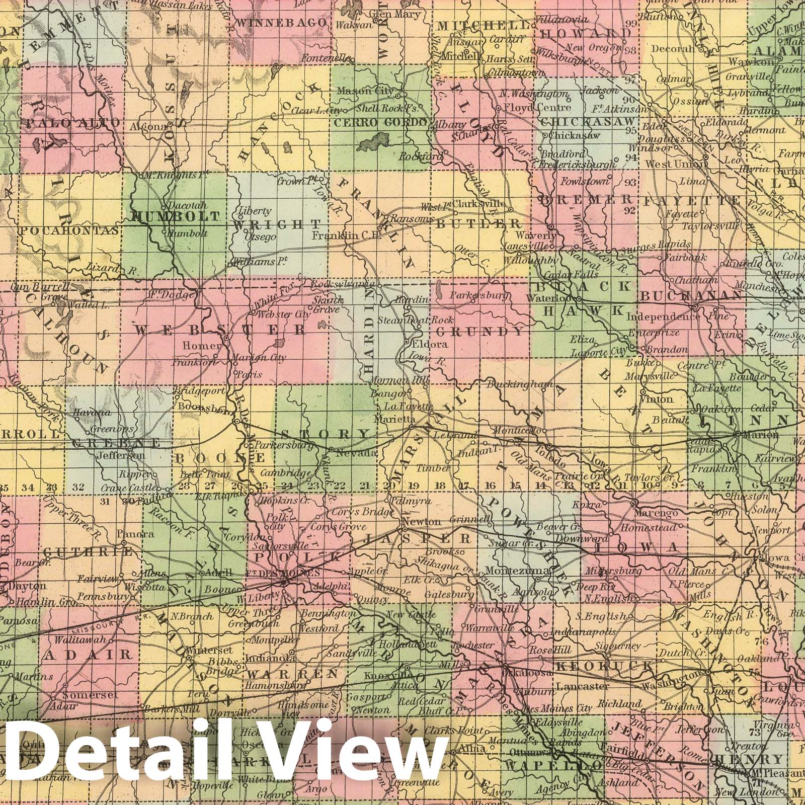 Iowa - Railroad Map, 1859 - Historical Map Print