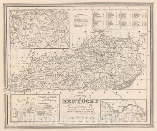 Kentucky with Roads and Distances - Railroad Map, 1848