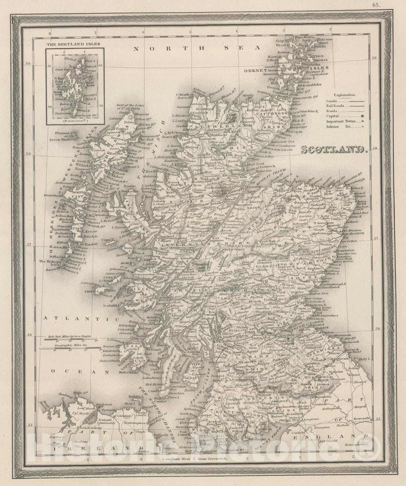 Historic Map : 1848 Scotland. v2 - Vintage Wall Art