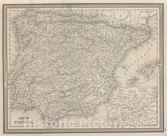 Spain and Portugal, 1848 - Historical Map Print