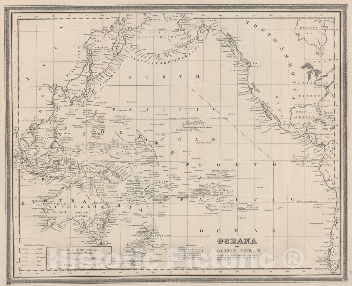 Historic Map : 1848 Oceana Or Pacific Ocean. - Vintage Wall Art