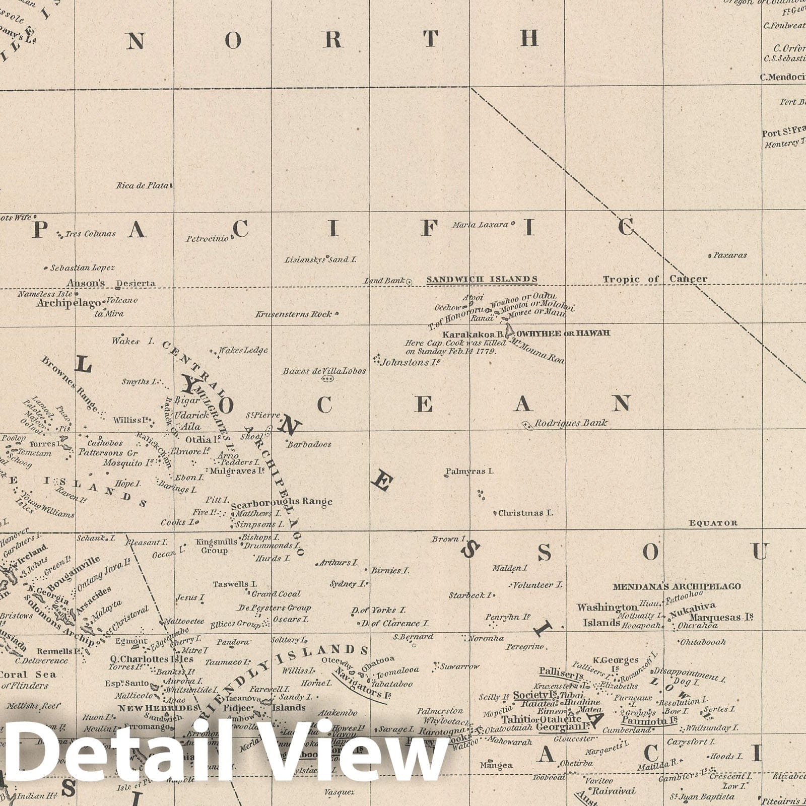 Pacific Ocean and Australasia, 1848 - Historical Nautical Map Print