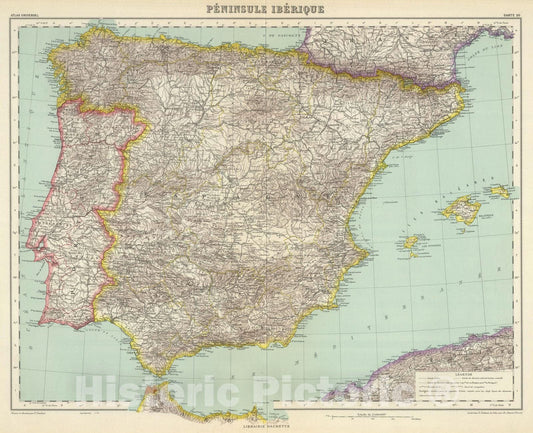 Iberian Peninsula 1935 Historical Map Print