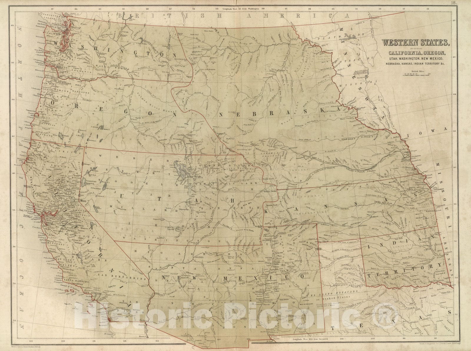 Historic Map : National Atlas - 1856 Western States. - Vintage Wall Art