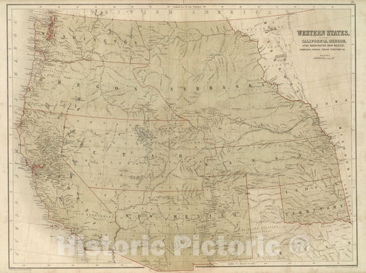 Historic Map : National Atlas - 1856 Western States. - Vintage Wall Art