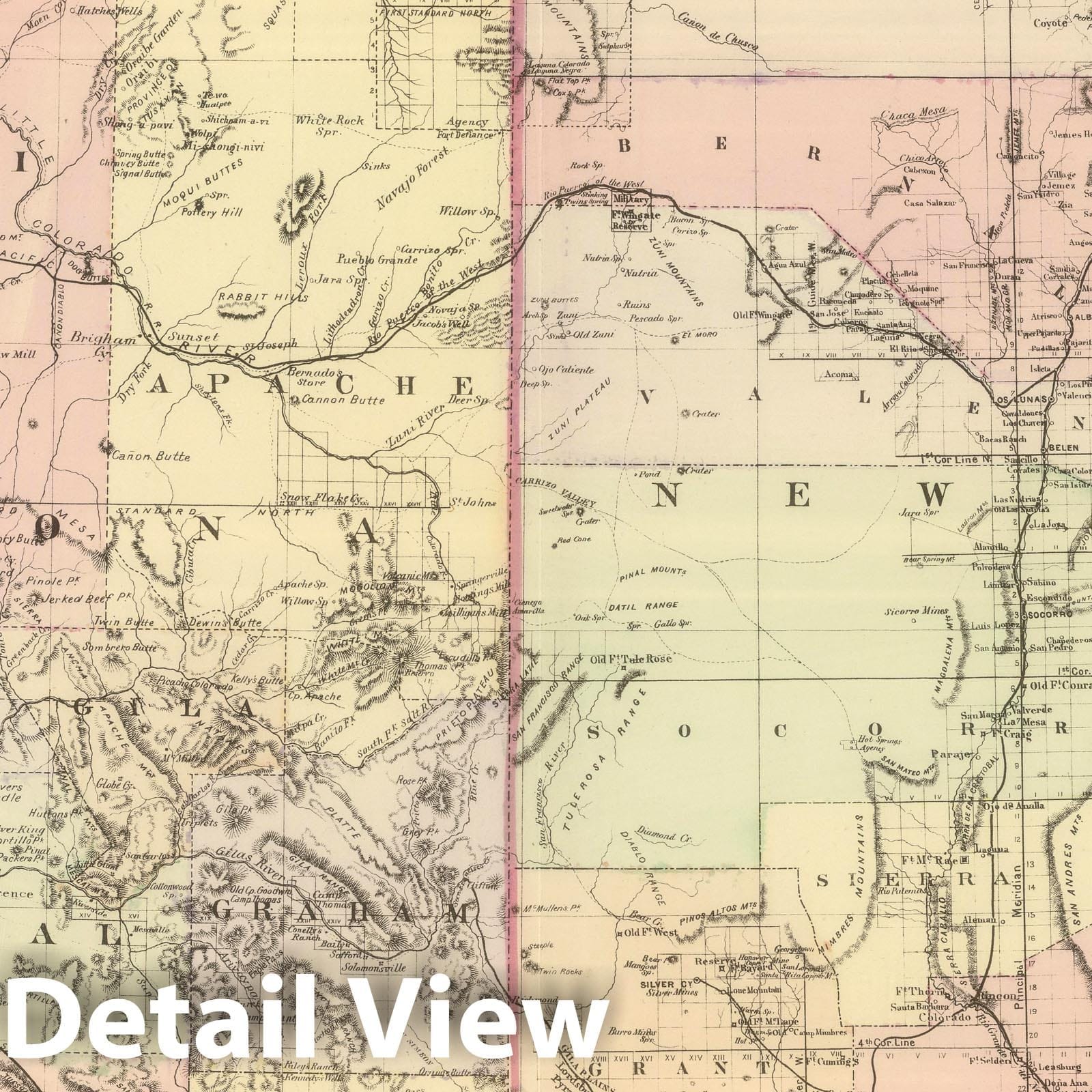 Arizona and New Mexico - Railroad Map, 1882 - Historical Map Print