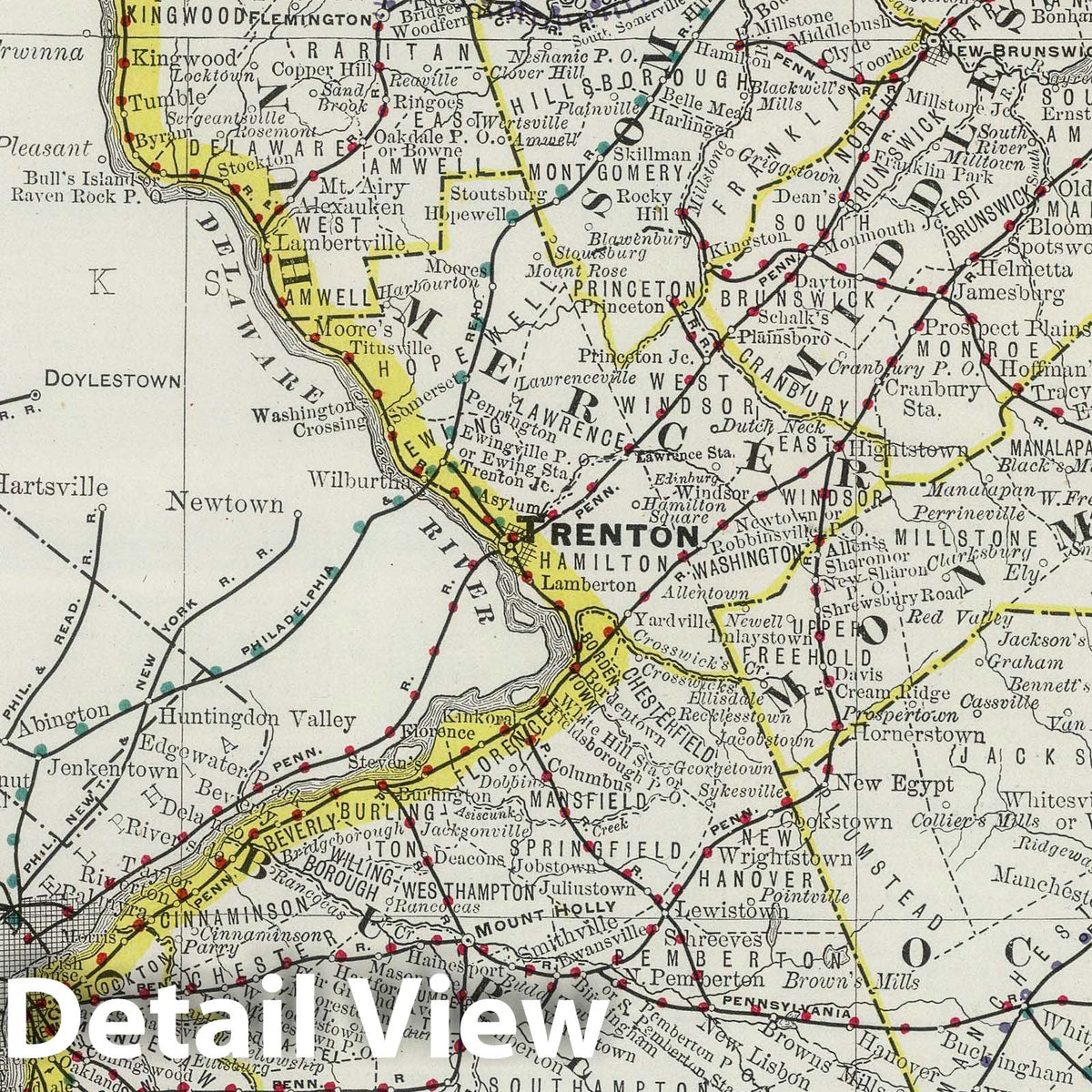 New Jersey - Railroad Map, 1889 - Historical Map Print