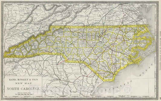 North Carolina - Railroad Map, 1889 - Historical Map Print