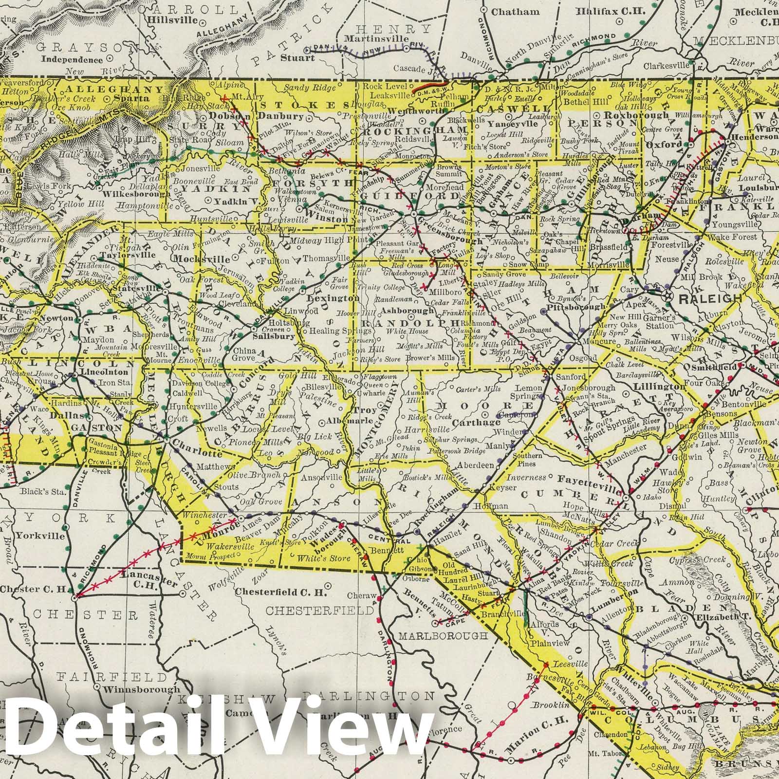 North Carolina - Railroad Map, 1889 - Historical Map Print