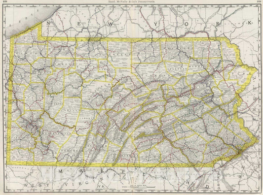 Pennsylvania - Railroad Map, 1889 - Historical Map Print
