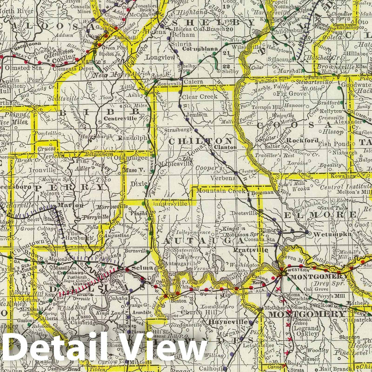 Alabama - Railroad Map, 1889 - Rand McNally Historical Map Print