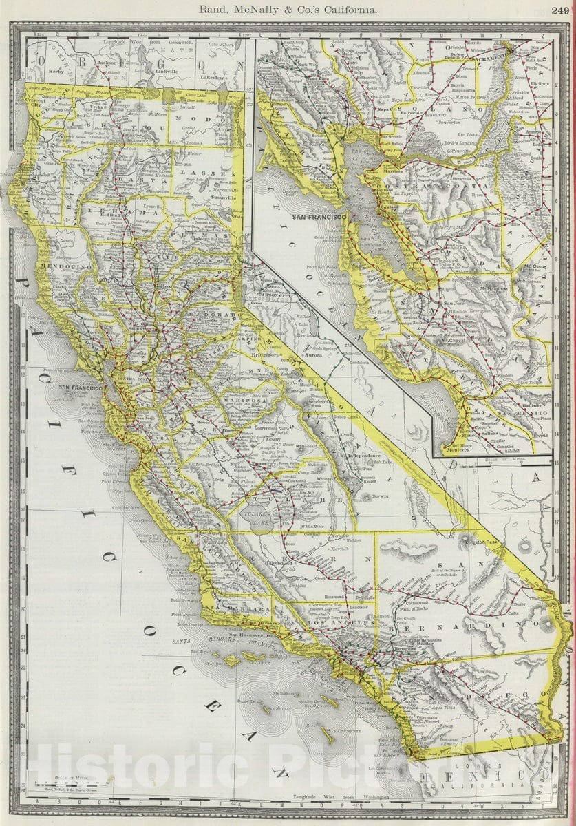 Historic Wall Map : National Atlas - 1889 California. - Vintage Wall Art