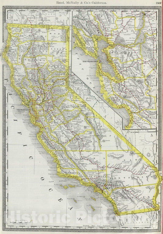 California - Railroad Map, 1889 - Historical Map Print