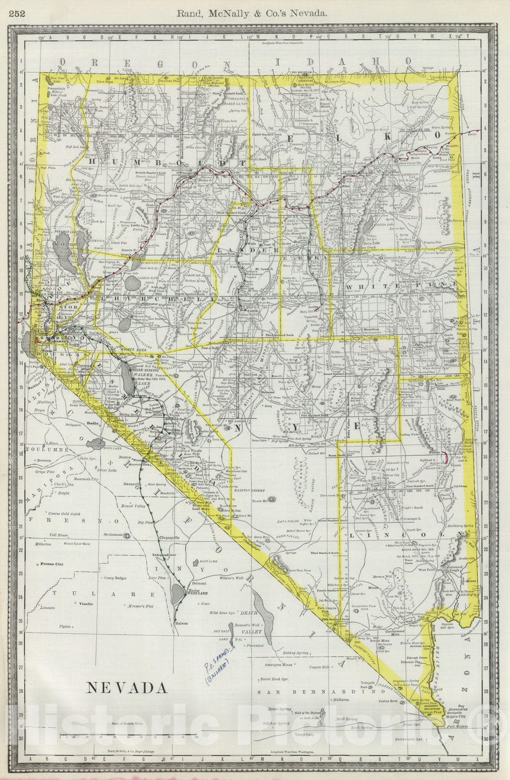 Nevada - Railroad Map, 1889 - Rand McNally Atlas Plate