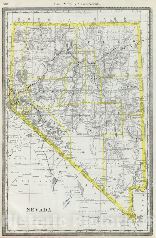 Nevada - Railroad Map, 1889 - Rand McNally Atlas Plate