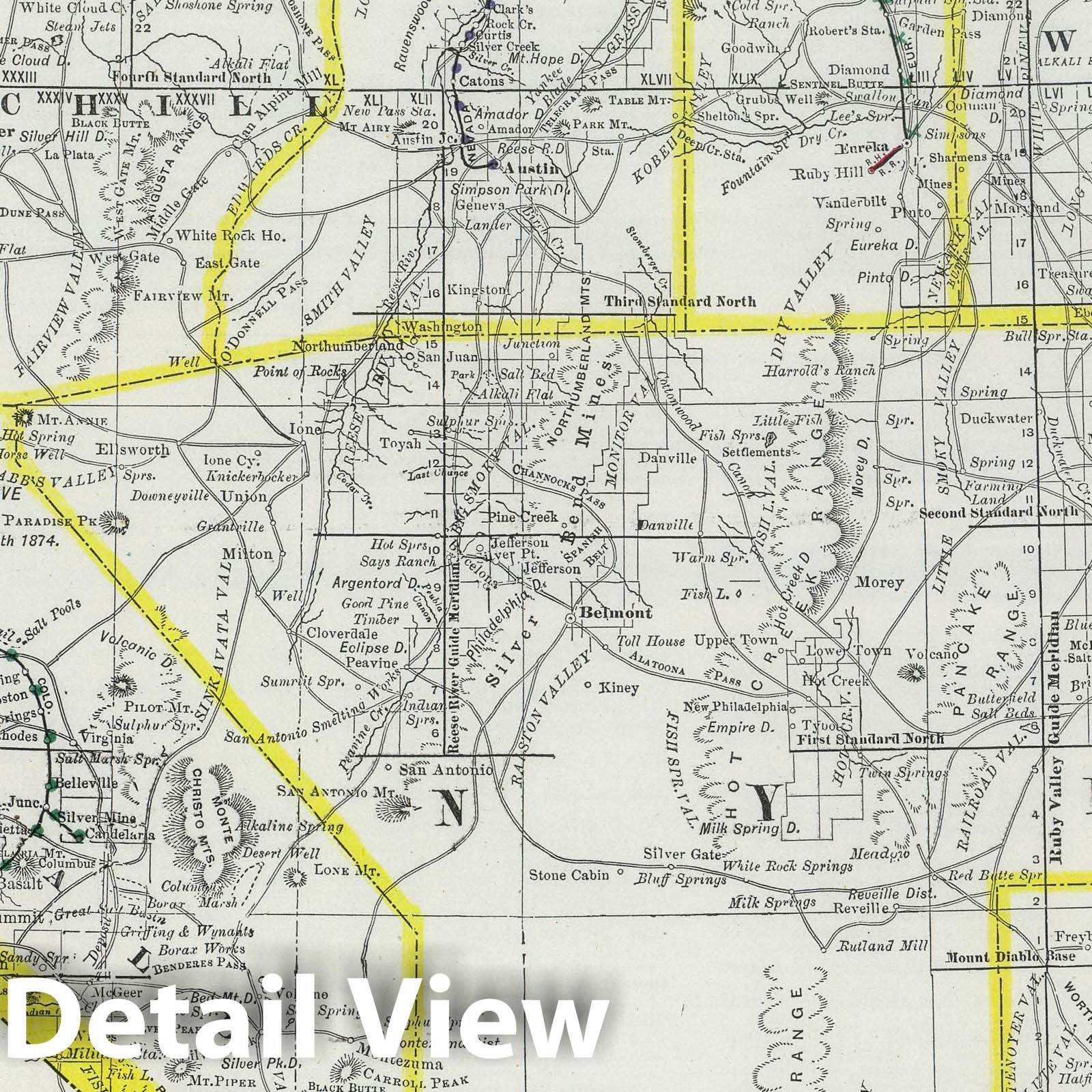 Nevada - Railroad Map, 1889 - Rand McNally Atlas Plate