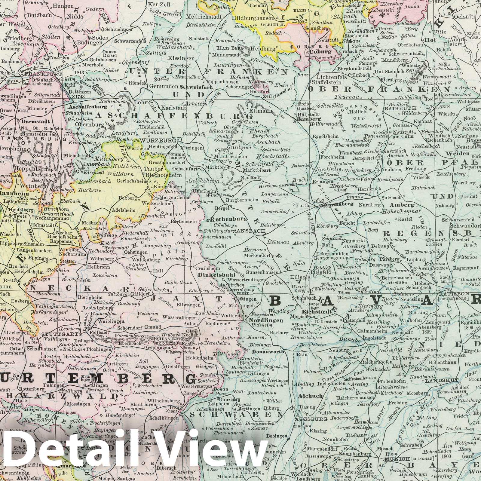 Germany, Southern Portion - Railroad Map, 1889 - Historical Map Print