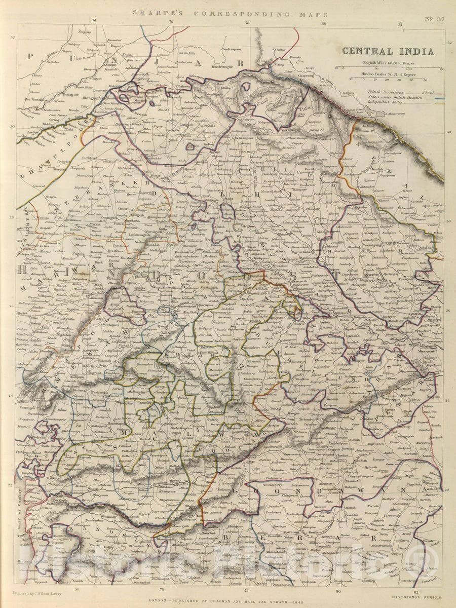 Historic Map : 1848 Central India. - Vintage Wall Art