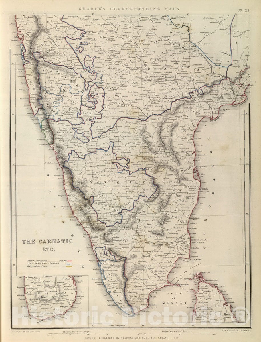 Historic Map : 1848 The Carnatic, Etc. - Vintage Wall Art