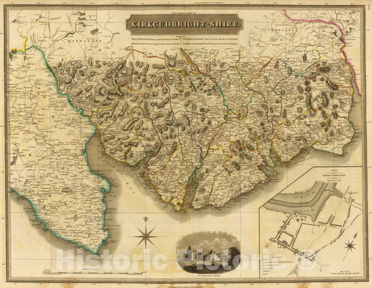 Historic Map : National Atlas - 1832 Kirkcudbright-Shire S. - Vintage Wall Art