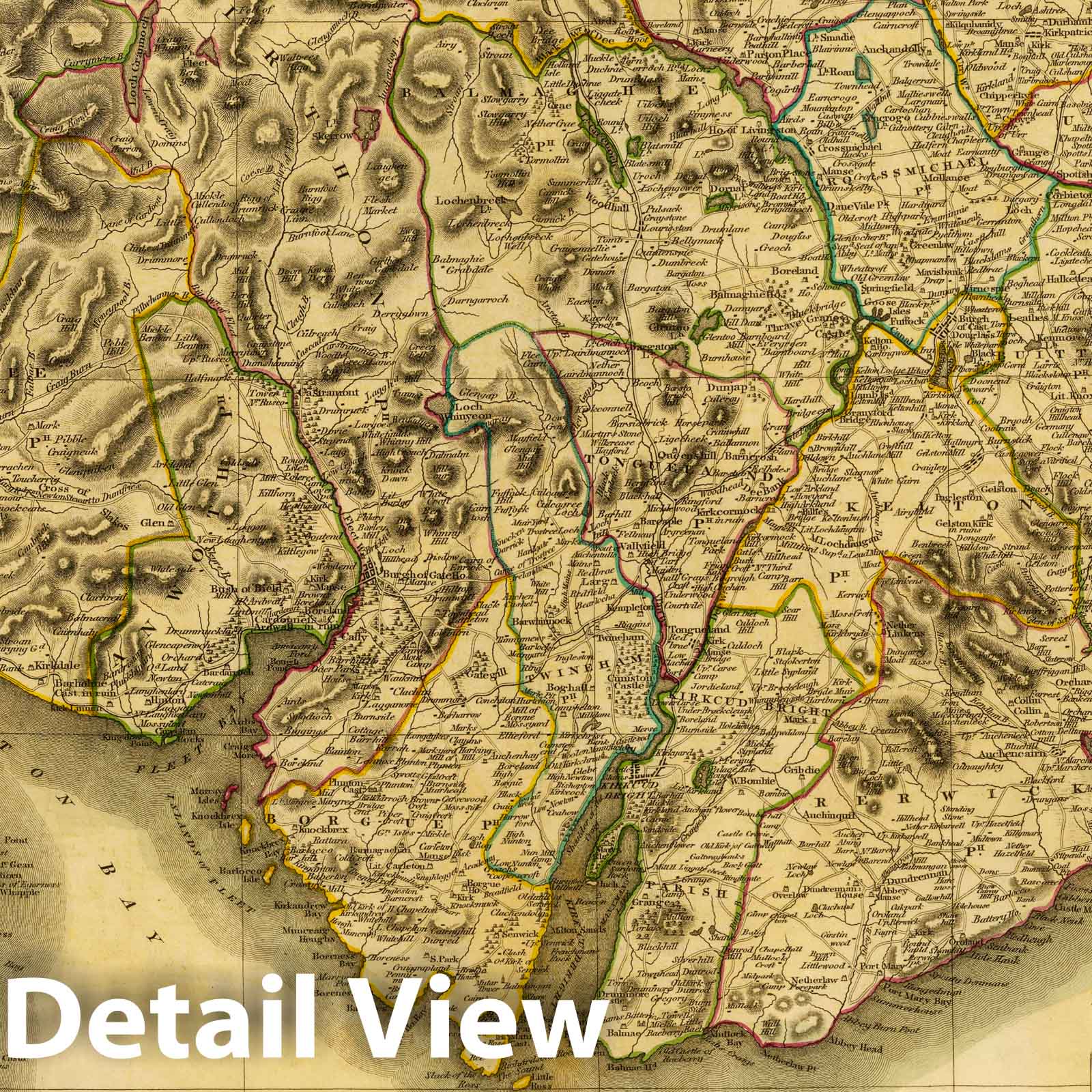 Kirkcudbright-Shire, Scotland - Road Map, 1832 - Historical Map Print