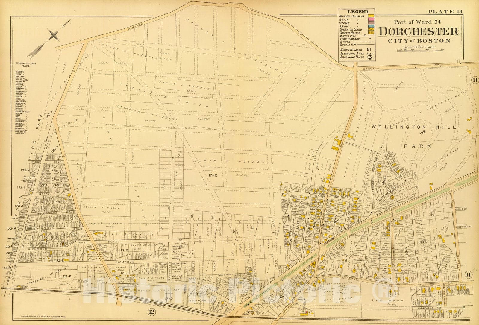 Historic Map : City Atlas - 1899 13. Ward 24 Dorchester. - Vintage Wall Art