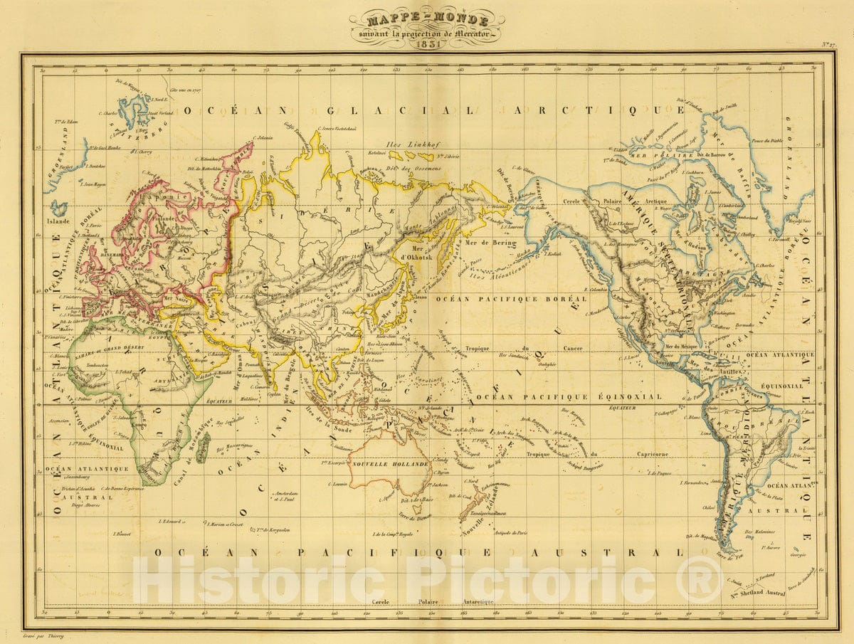 Historic Map : 1837 Mappe-monde. - Vintage Wall Art