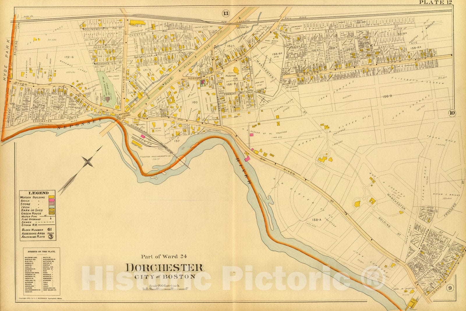 Historic Map : City Atlas - 1899 12. Ward 24 Dorchester. - Vintage Wall Art