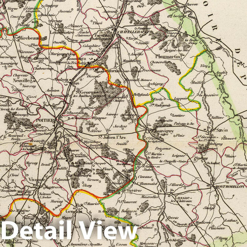 Historic Map : France, 1856 Dept. De La Vienne. , Vintage Wall Art