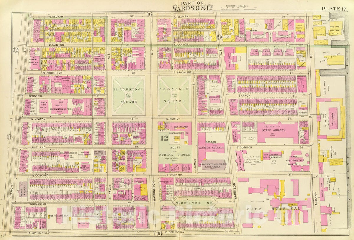 Historic Map : City Atlas - 1895 17. Wards 9, 12. - Vintage Wall Art