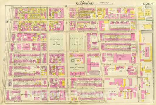 Historic Map : City Atlas - 1895 17. Wards 9, 12. - Vintage Wall Art