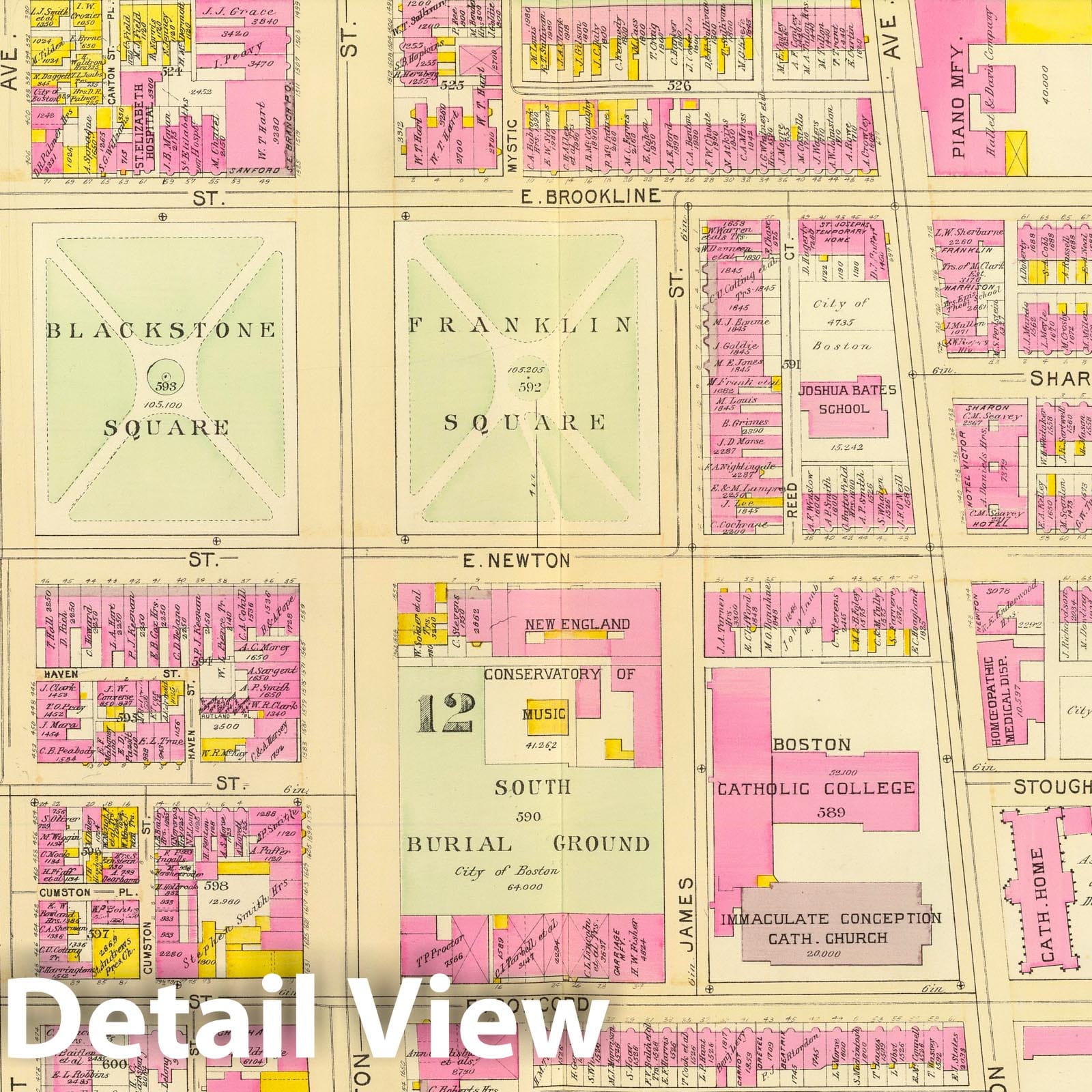 Boston, Massachusetts - Wards 9 and 12, 1895 - Historical Map Print