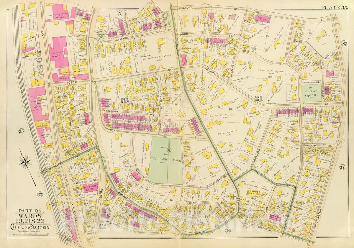 Historic Map : City Atlas - 1895 35. Wards 19, 21-22. - Vintage Wall Art