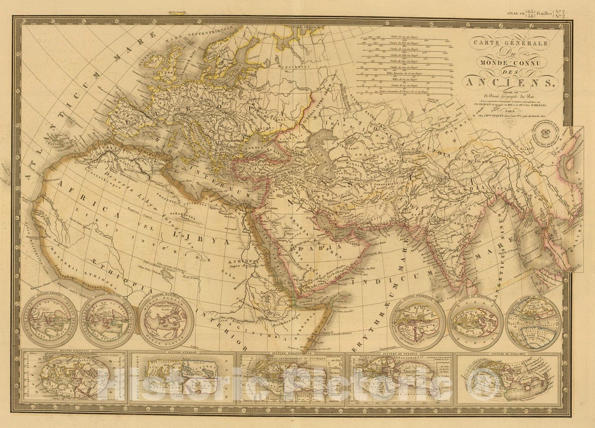 Historic Map : 1838 Monde connu des anciens. - Vintage Wall Art