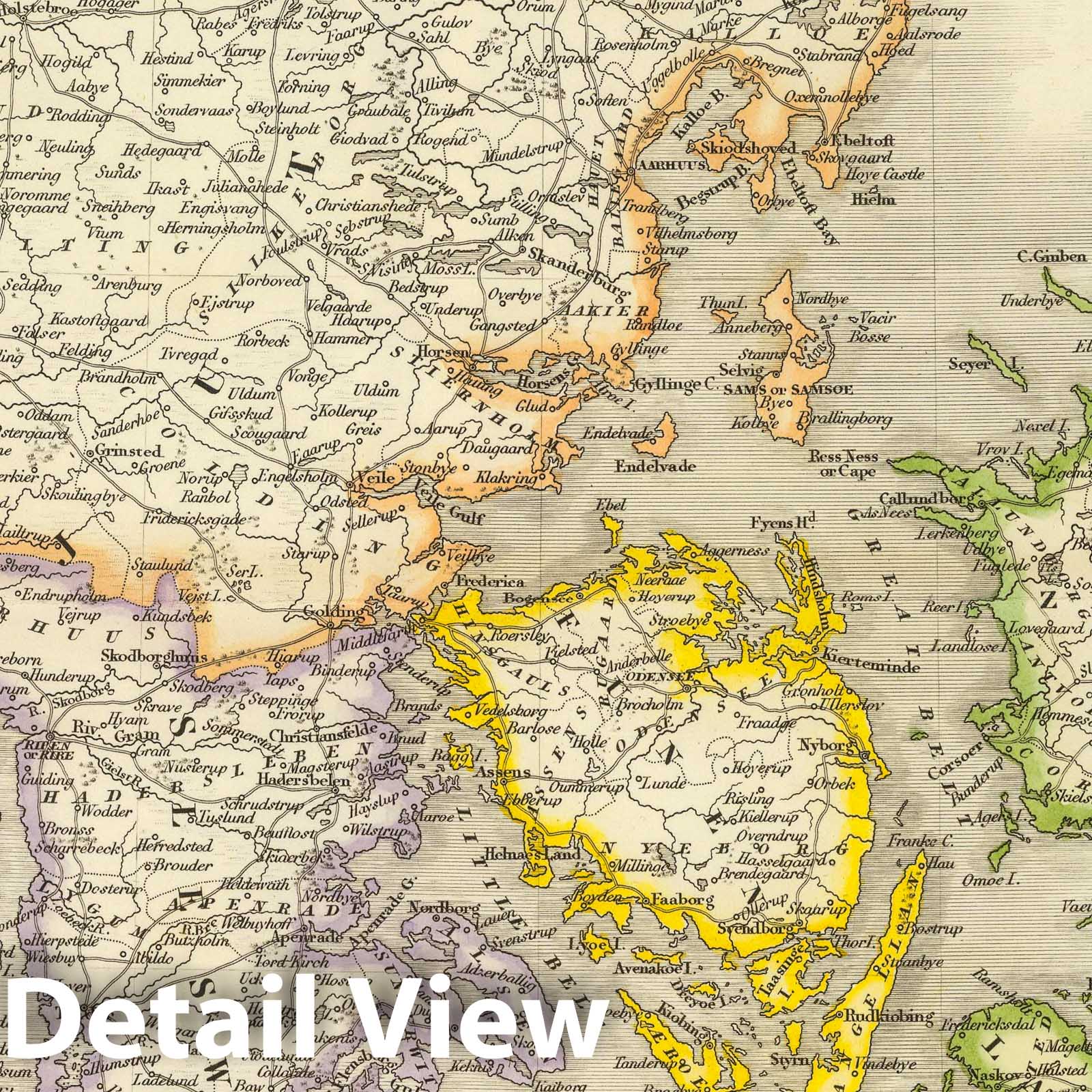 Denmark - Railroad Map, 1844 - Historical Map Print