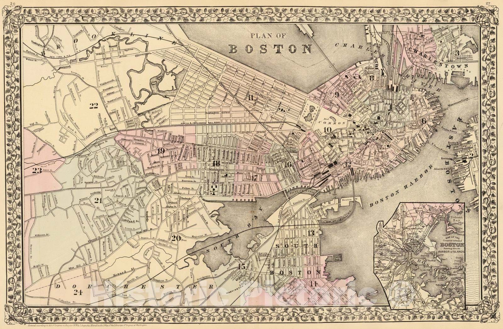 Historic Map : 1880 Boston. - Vintage Wall Art