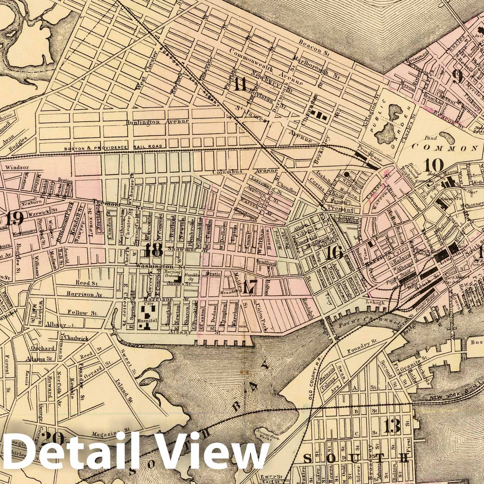 Boston, Massachusetts - Railroad Map, 1880 - Historical Map Print