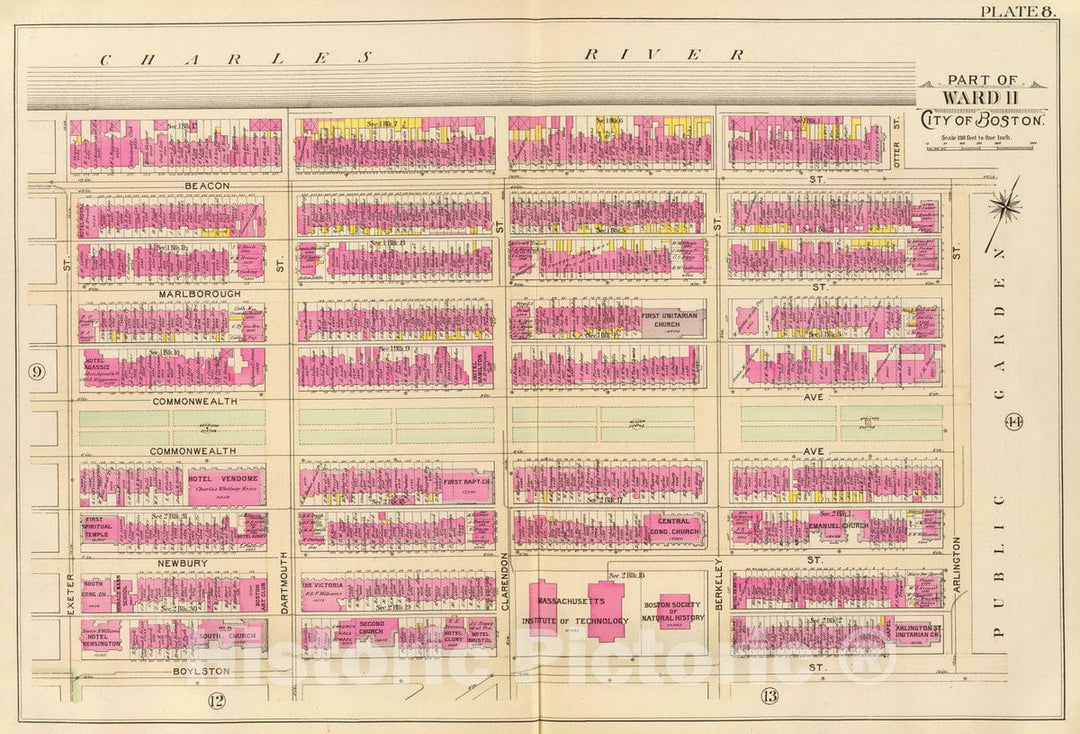 Historic Map : City Atlas - 1895 8. Ward 11. - Vintage Wall Art