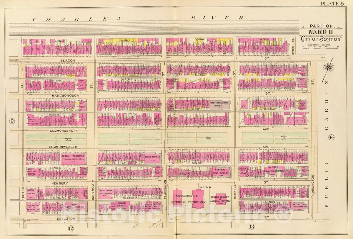Historic Map : City Atlas - 1895 8. Ward 11. - Vintage Wall Art