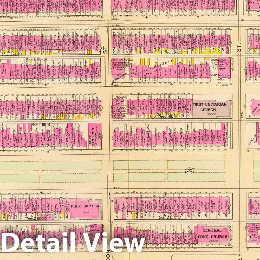 Historic Map : City Atlas - 1895 8. Ward 11. - Vintage Wall Art
