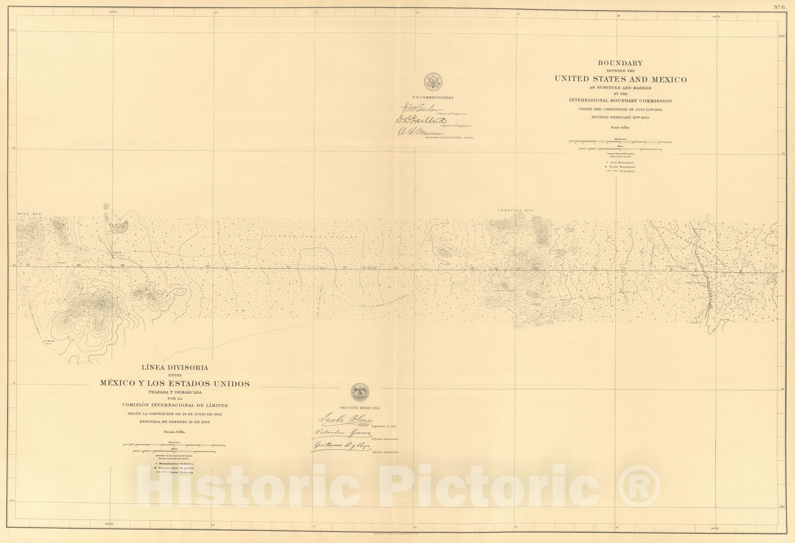 Historic Map : Mexico, Northern Mexico 1901 Linea Divisoria Entre Mexico Y Los Estados Unidos. No. 6. , Vintage Wall Art