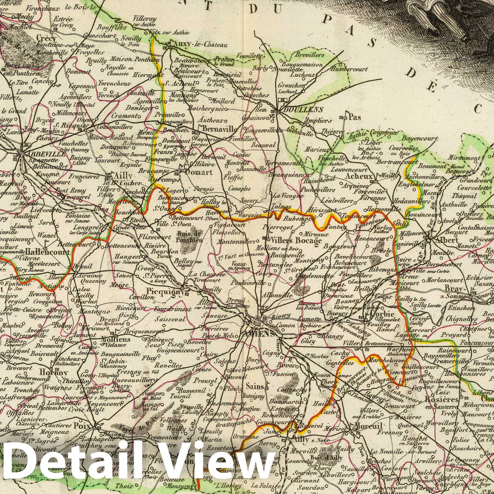 Somme Department Map 1856 - Atlas National Illustré - Historical Railroad Map Print