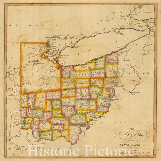 Ohio and Upper Canada - Road Map, 1822 - Historical Map Print