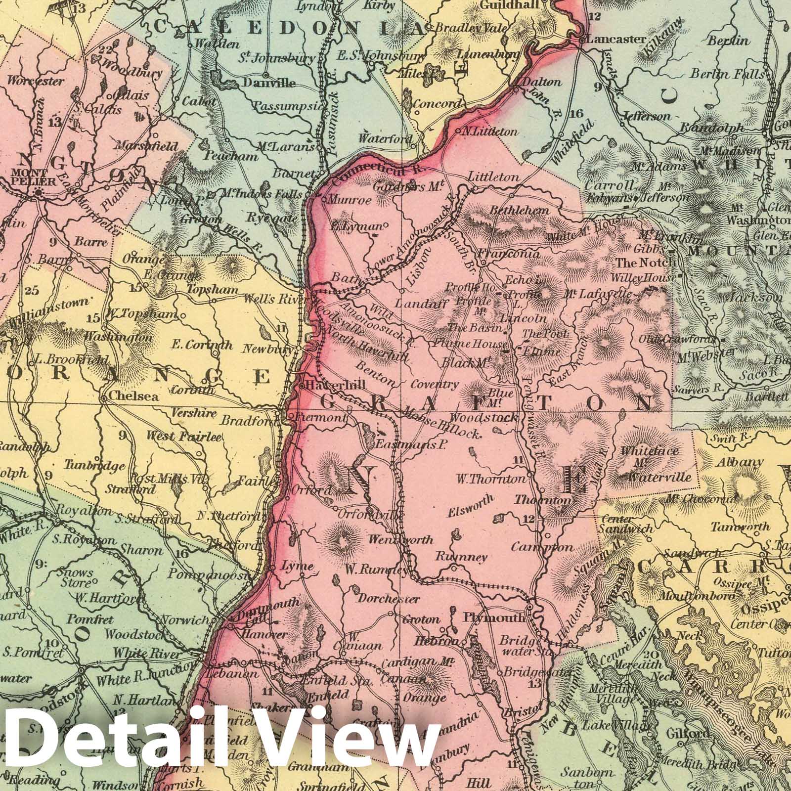 New Hampshire and Vermont - Railroad Map, 1859 - Historical Map Print