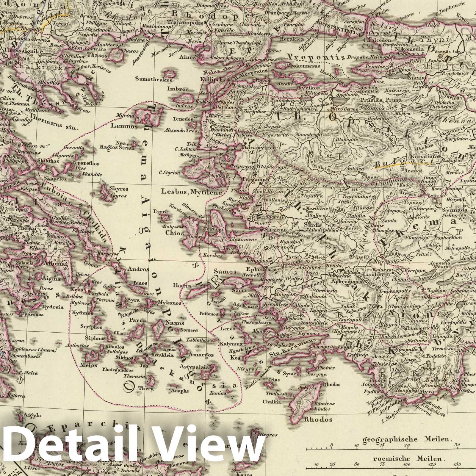 Byzantine Empire to 11th Century with Constantinople, 1855 - Historical Map Print