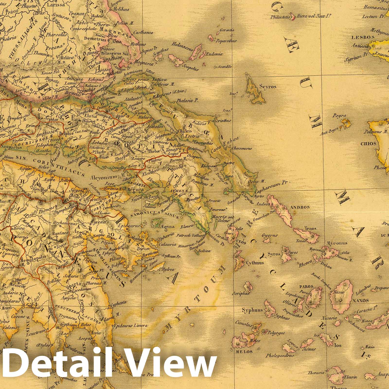 Ancient Greece, Macedonia, and Thrace, 1840 – Historical Map Print