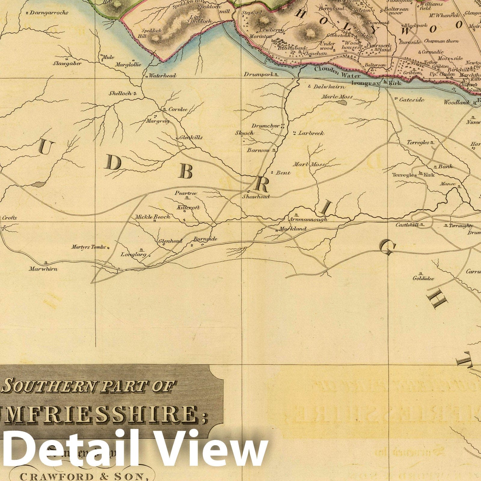 Dumfriesshire, Scotland - Road Map, 1832 - Historical Map Print
