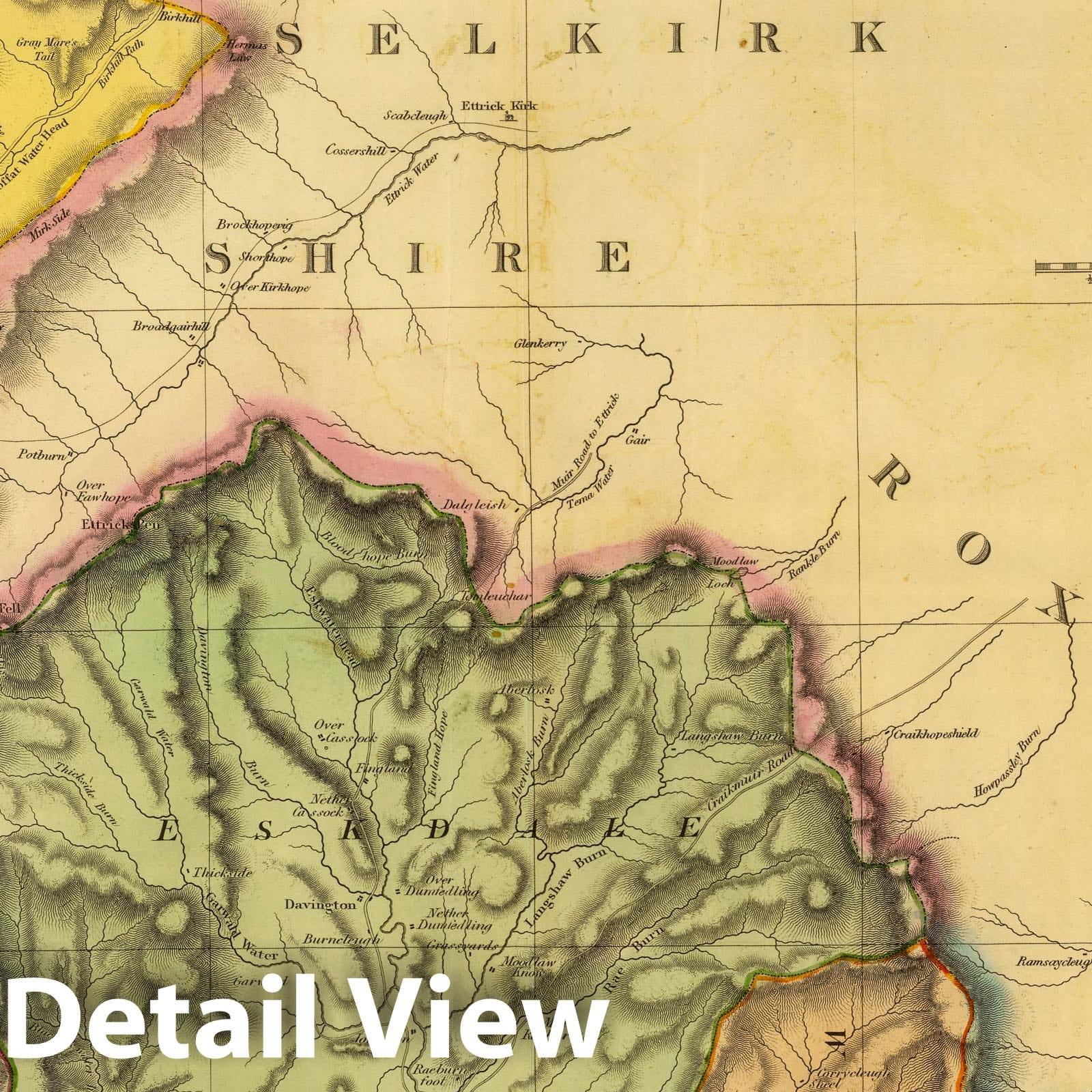 Northern Dumfriesshire, Scotland - Road Map, 1832 - Historical Map Print