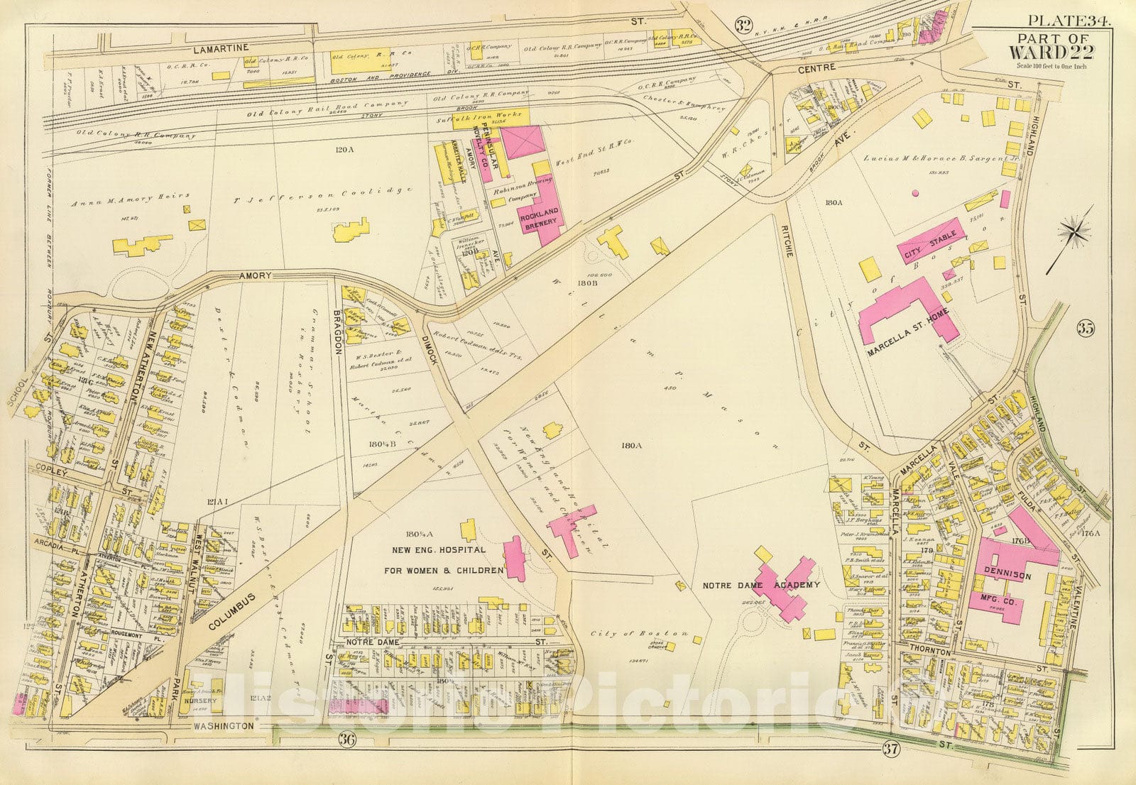 Historic Map : City Atlas - 1895 34. Ward 22. - Vintage Wall Art